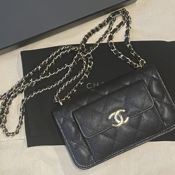 Chanel Caviar Quilted Pocket Twins Clutch With Chain in Black | Brand New - Picture 6 of 11